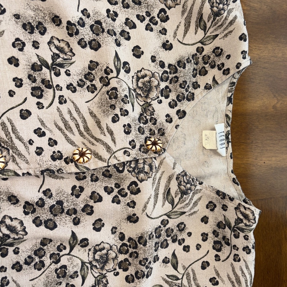 Vintage Teddi Floral V‎ Neck Bottom Blouse With Shoulder Pads 1X